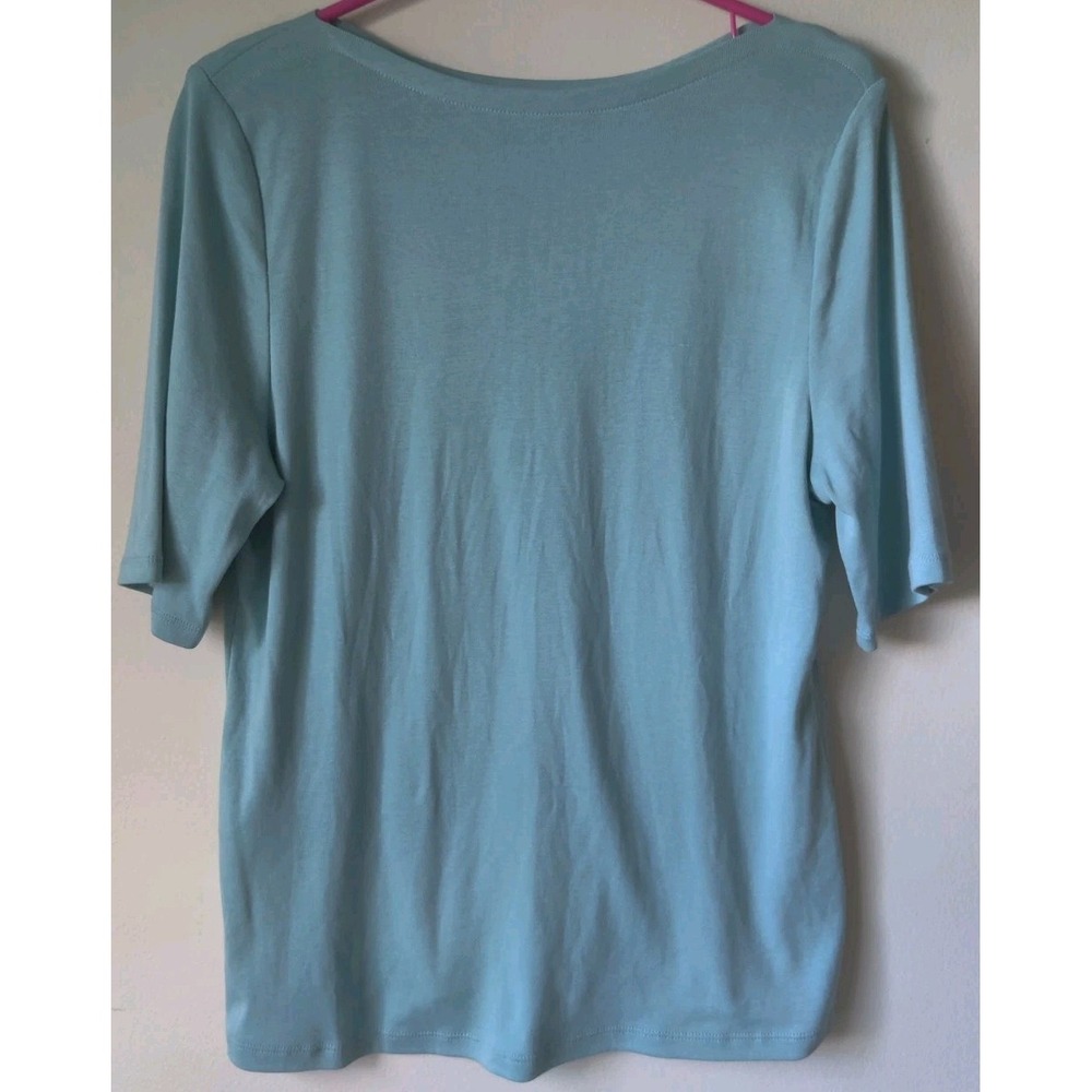 Charter Club Women's 100% Pima Cotton Boat Neck Short Sleeve Blue Size L